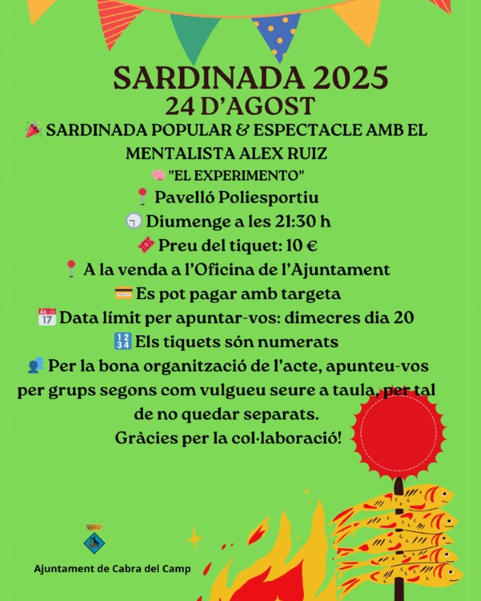 Sardinada popular i espectacle a Cabra del Camp