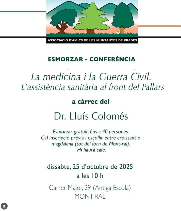Esmorzar-conferència: «La medicina i la Guerra Civil. L’assistència sanitària al front del Pallars.»