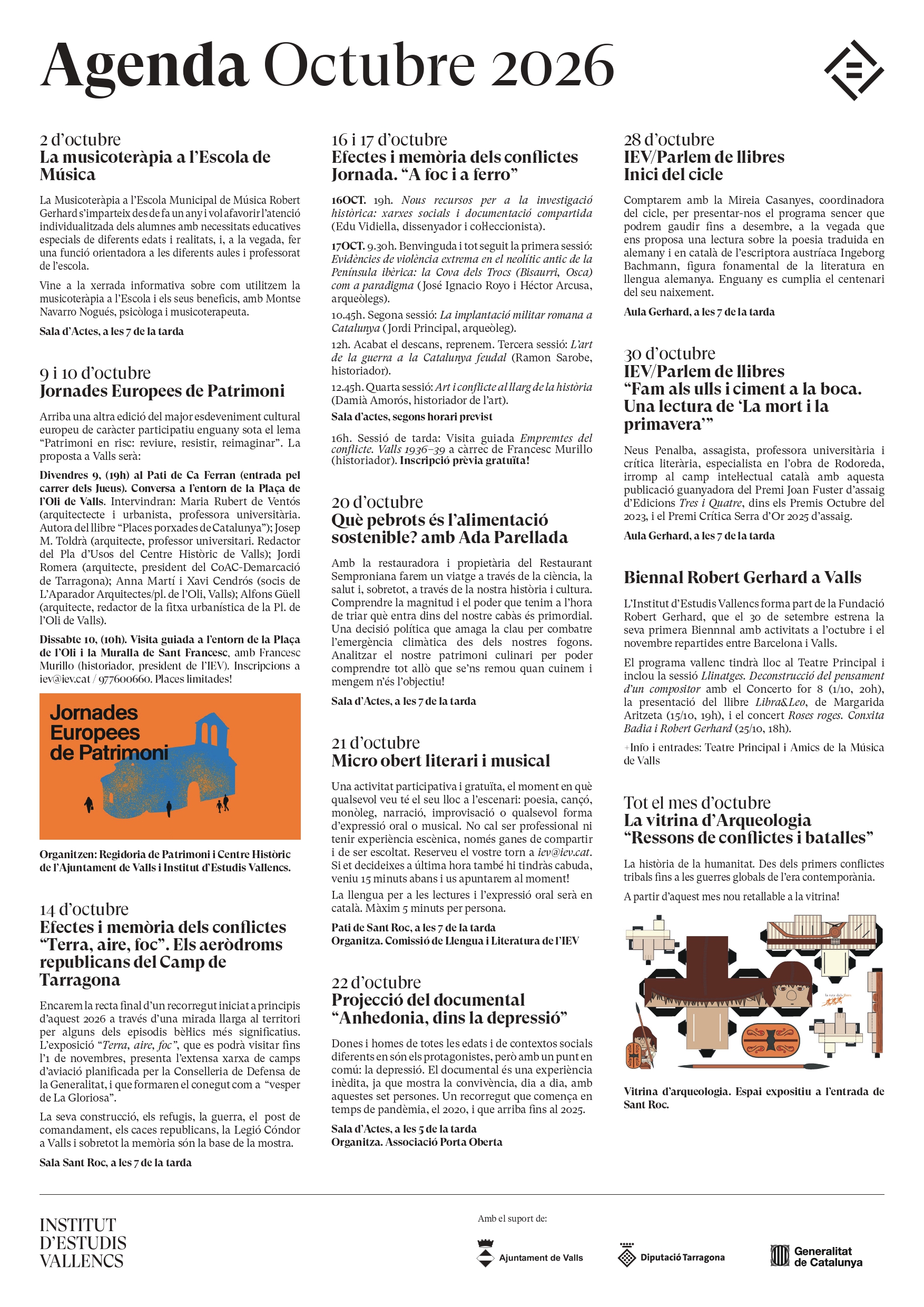 Institut d’Estudis Vallencs – Agenda octubre 2026